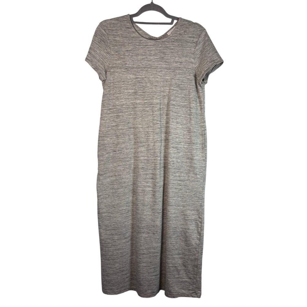 J.Jill Pure Jill Gray Heathered Knit Midi Dress S Short Sleeve Pocket Casual M